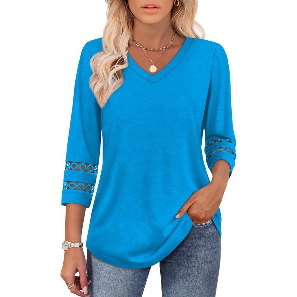 〽️Women's Sky Blue Dressy Casual Blouse Trendy V-Neck T-Shirts Summer Tops